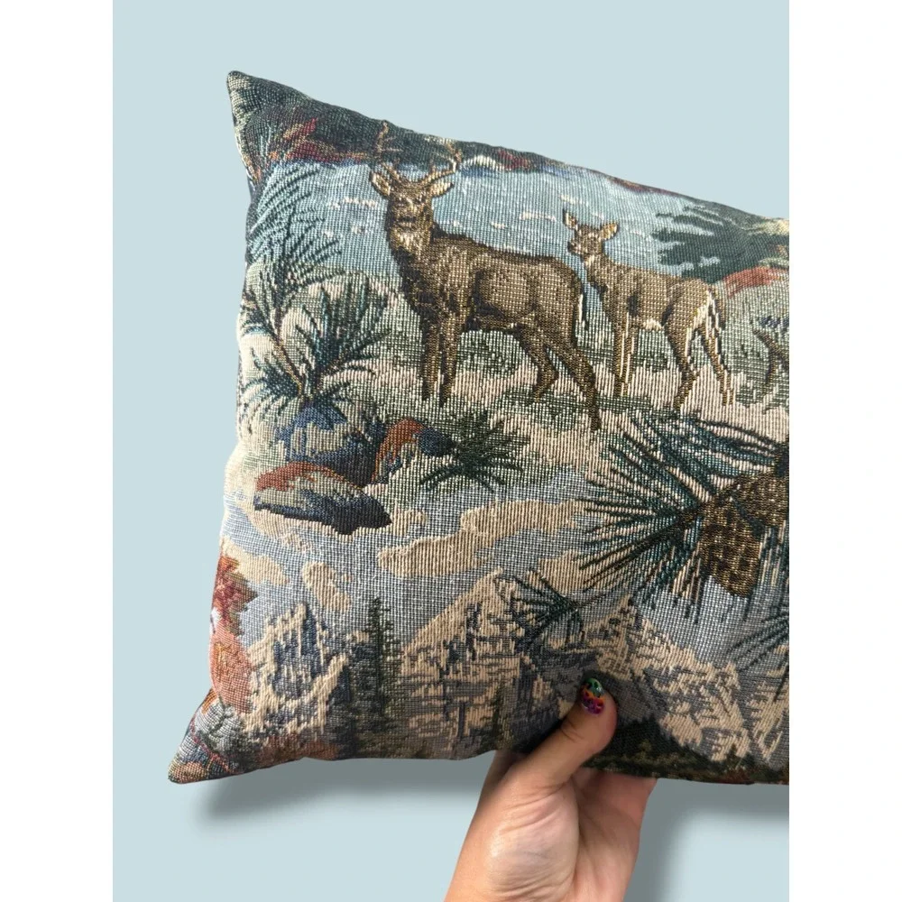 Deer Tapestry Pillow 16x11 Woodland Cabin Lodge Decor Mountain Pinecone Accent
